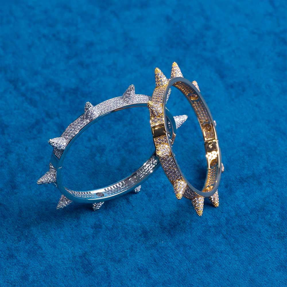 Moissanite spiked bangle bracelet 925 silver 14k gold