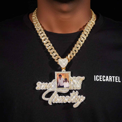 Moissanite Custom Picture Name Pendant 14K Gold model22