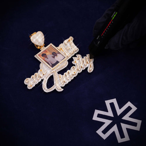 Moissanite Custom Picture Name Pendant 14K Gold tester