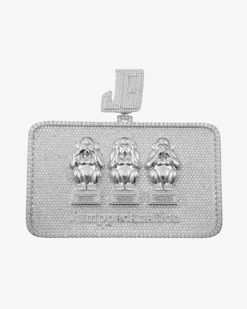 "Monkey Card" Custom Moissanite Rectangle Pendant 14K White Gold 1