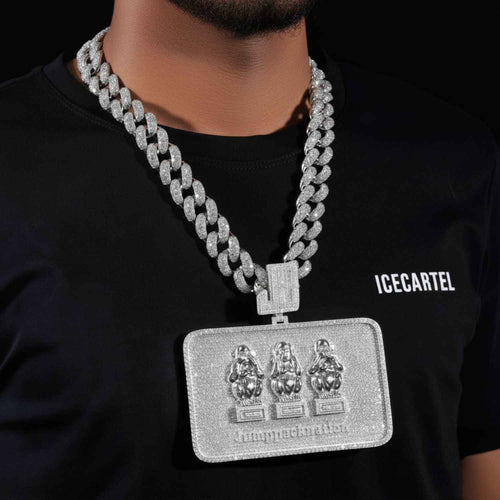 "Monkey Card" Custom Moissanite Rectangle Pendant 14K White Gold model