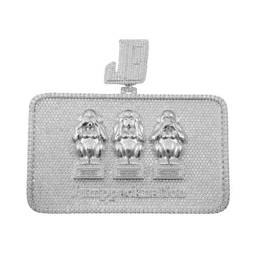 "Monkey Card" Custom Moissanite Rectangle Pendant 14K White Gold 1