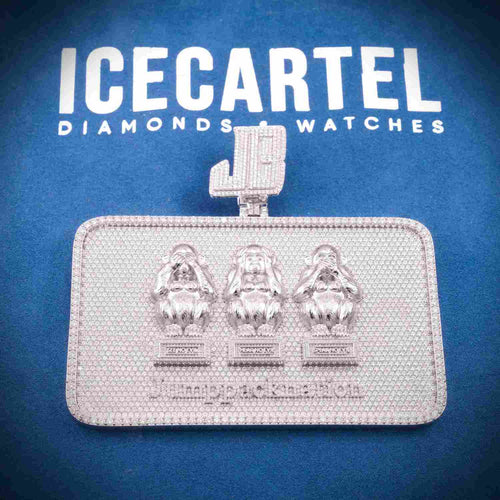 "Monkey Card" Custom Moissanite Rectangle Pendant 14K White Gold icecartel