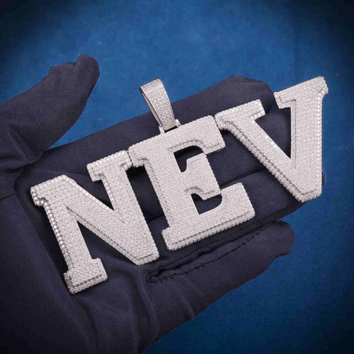 "NEV" Custom Moissanite Pendant 14K Gold hand