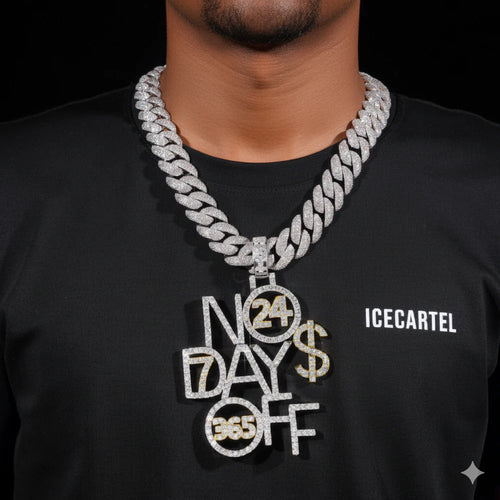 "NO DAYS OFF" Custom Name Moissanite Pendant 14K Gold