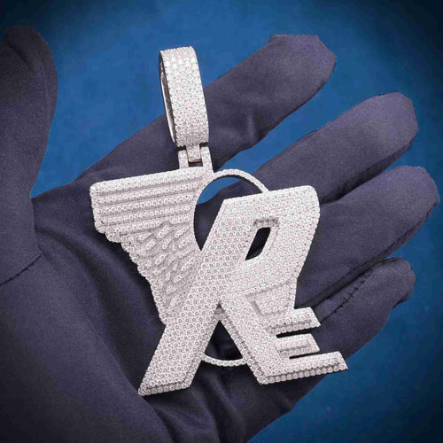 "RE" Custom Moissanite Pendant 14K Gold hand