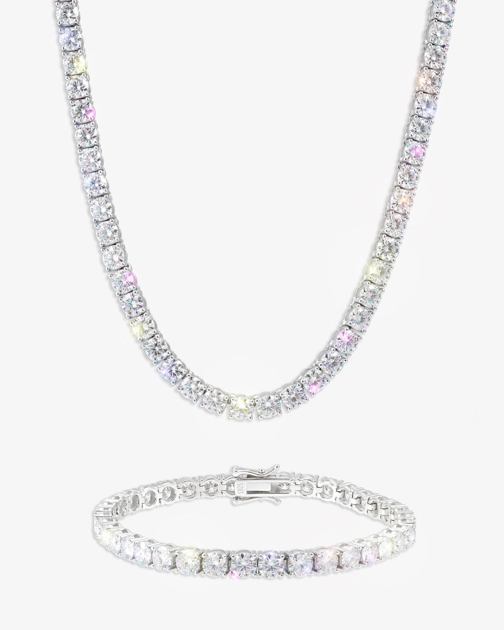 5MM Moissanite Tennis Chain/Bracelet Bundle 14K Gold - White Gold
