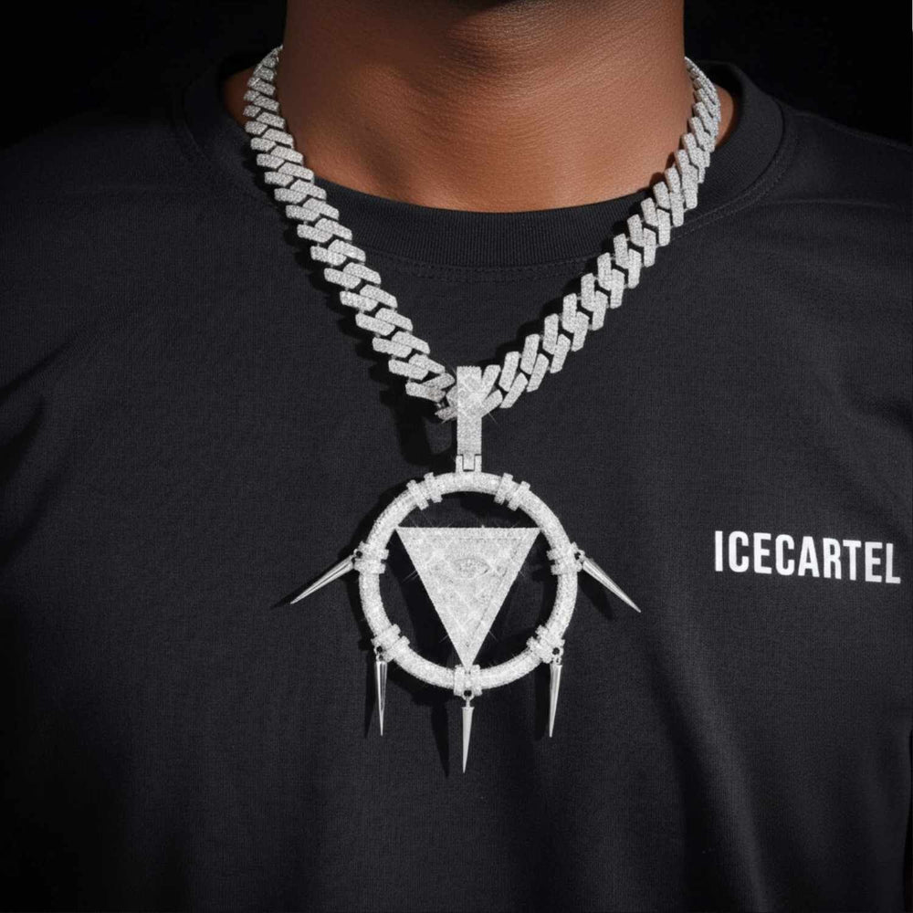 SPIKED ILLUMINATI Custom Logo Moissanite Pendant 14K Gold icecartel model1