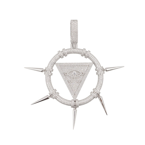 SPIKED ILLUMINATI Custom Logo Moissanite Pendant 14K Gold icecartel white