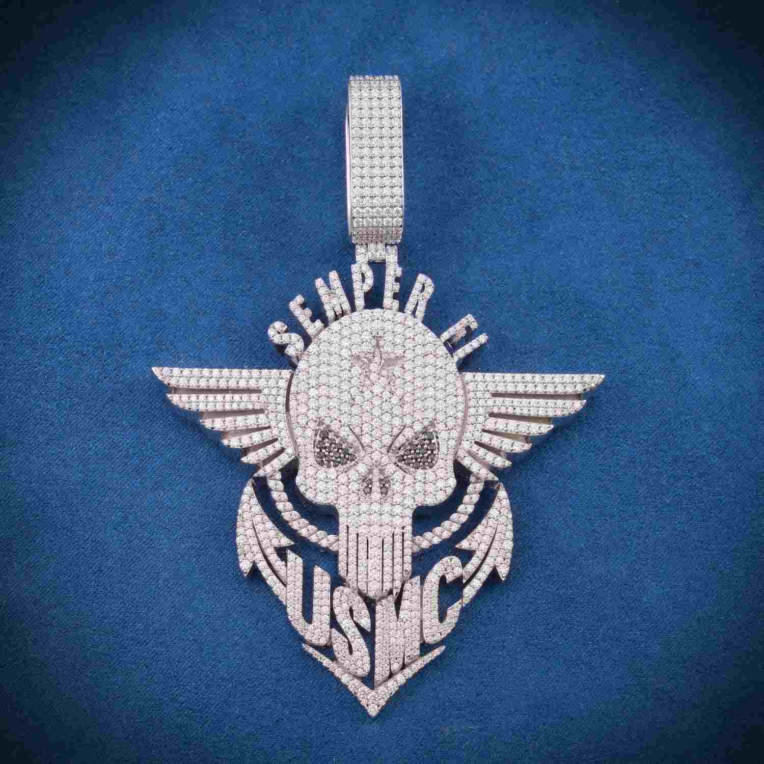 "Semper Fi" Custom Moissanite Pendant 14K Gold 1