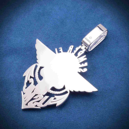 "Semper Fi" Custom Moissanite Pendant 14K Gold back
