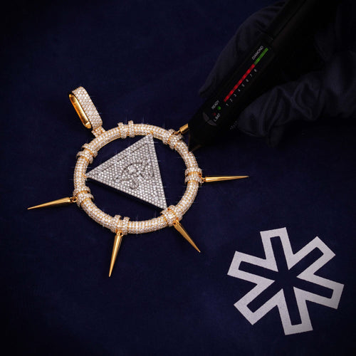"Triangle Eye" Custom Moissanite Pendant 14K Gold tester