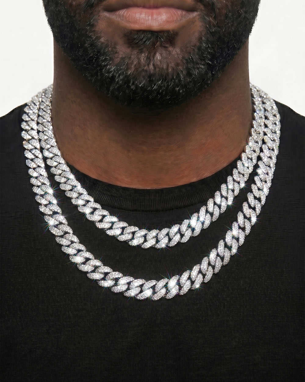 White Gold Cuban Chain Set
