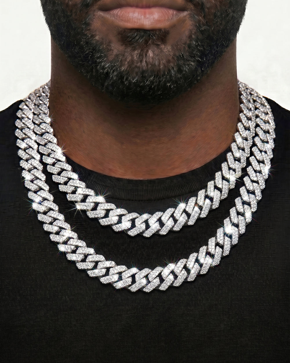 White Gold Cuban Chain Set