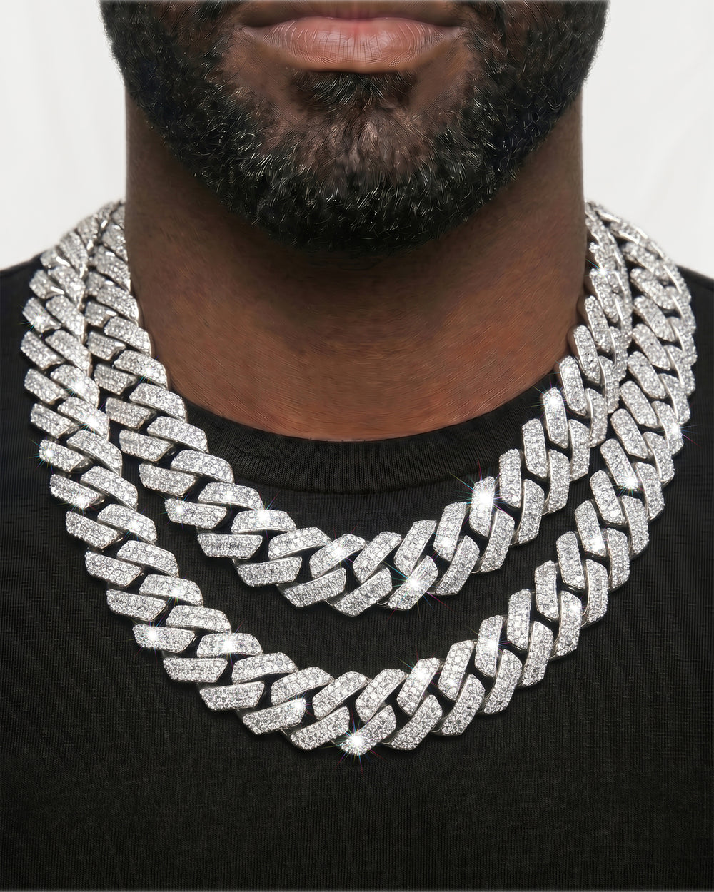 White Gold Cuban Chain Set