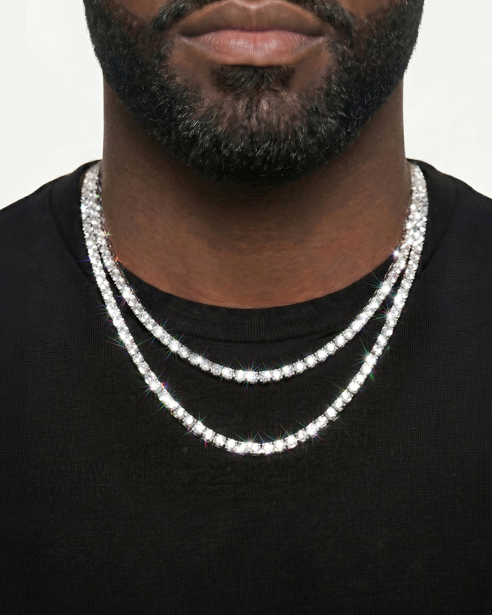 White Gold Cuban Chain Set