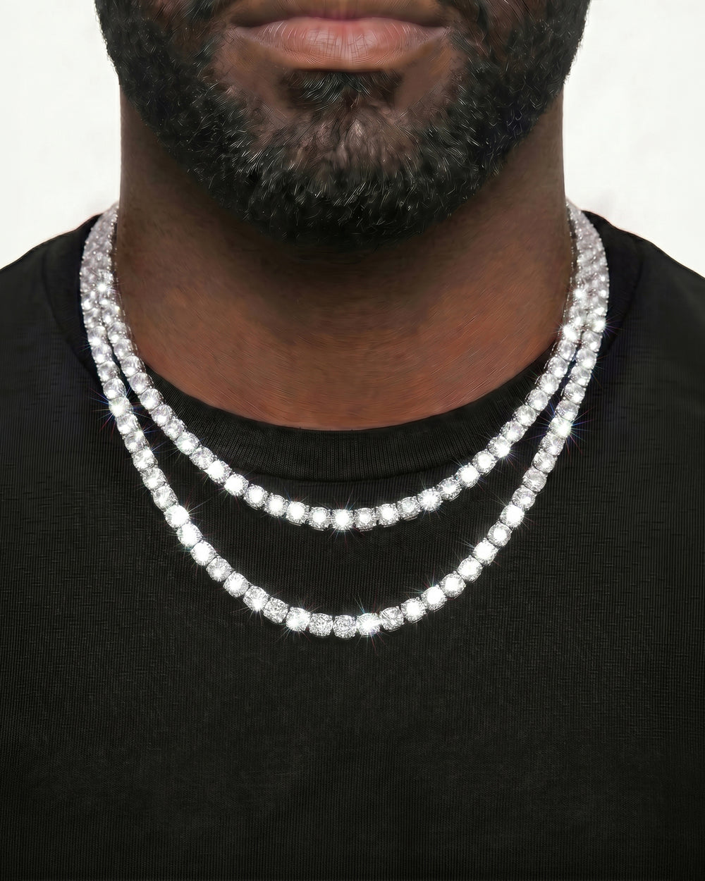 White Gold Cuban Chain Set