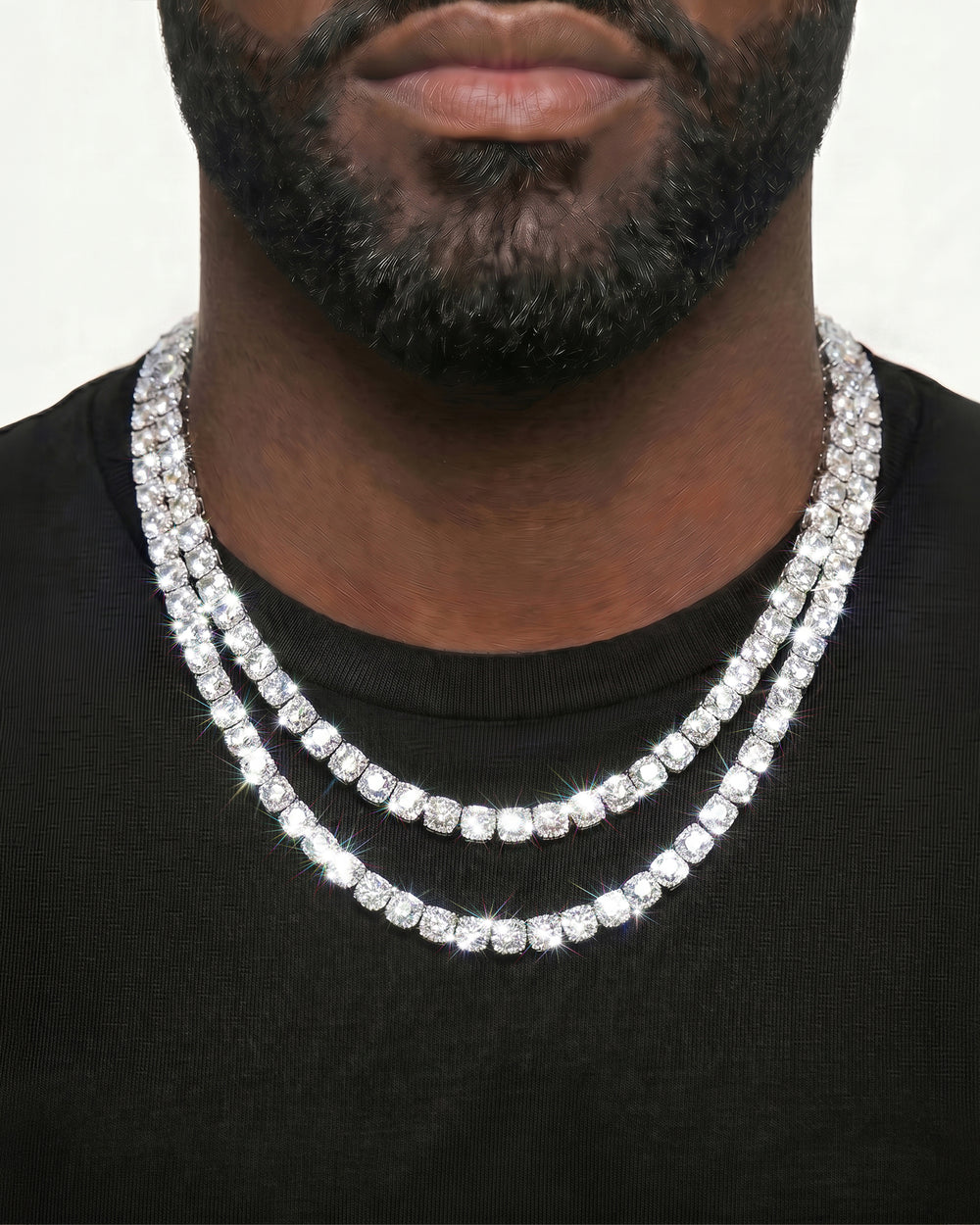 White Gold Cuban Chain Set