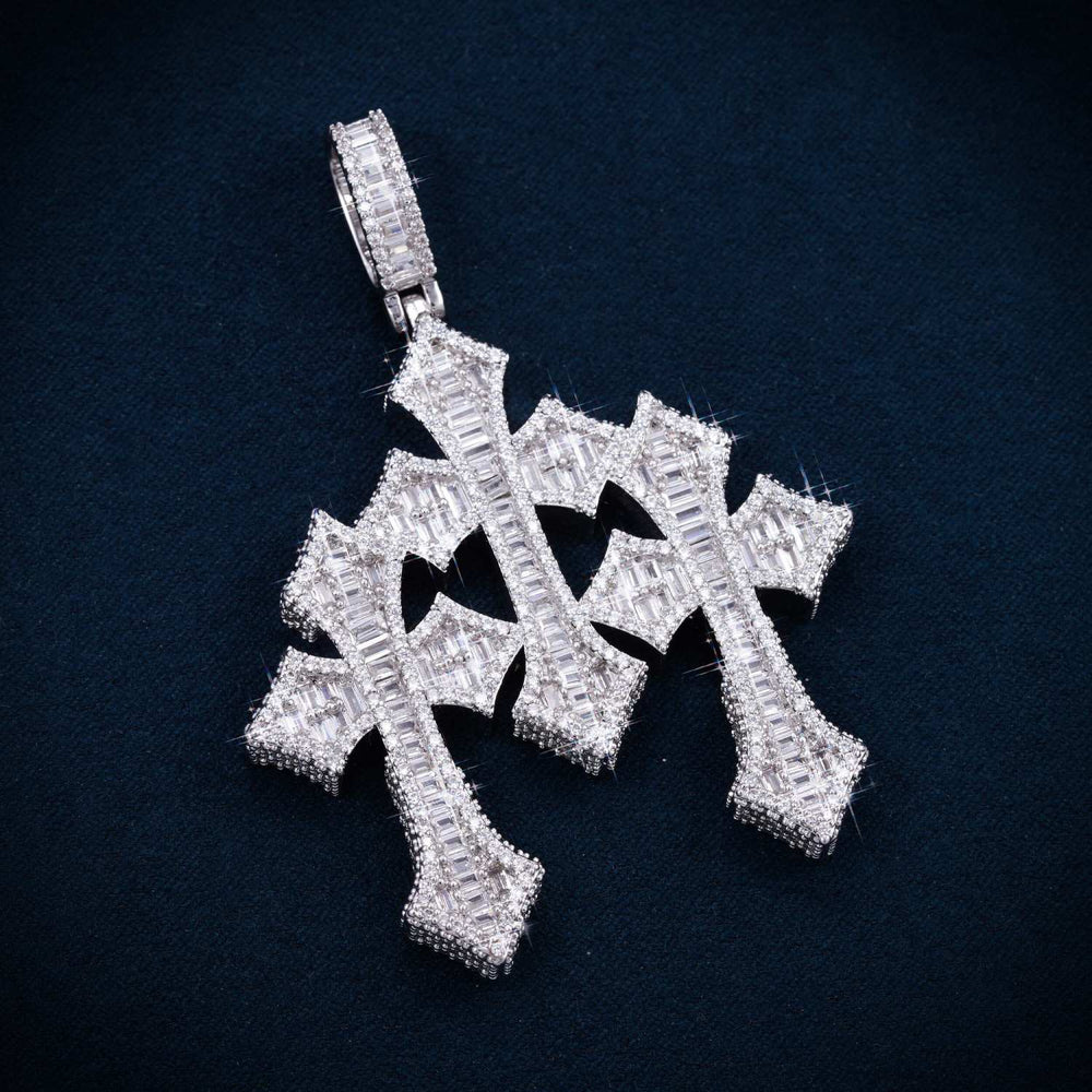 VVS Triple Cross Pendant 14K Gold angle icecartel