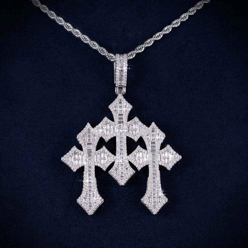 VVS Triple Cross Pendant 14K Gold main icecartel11