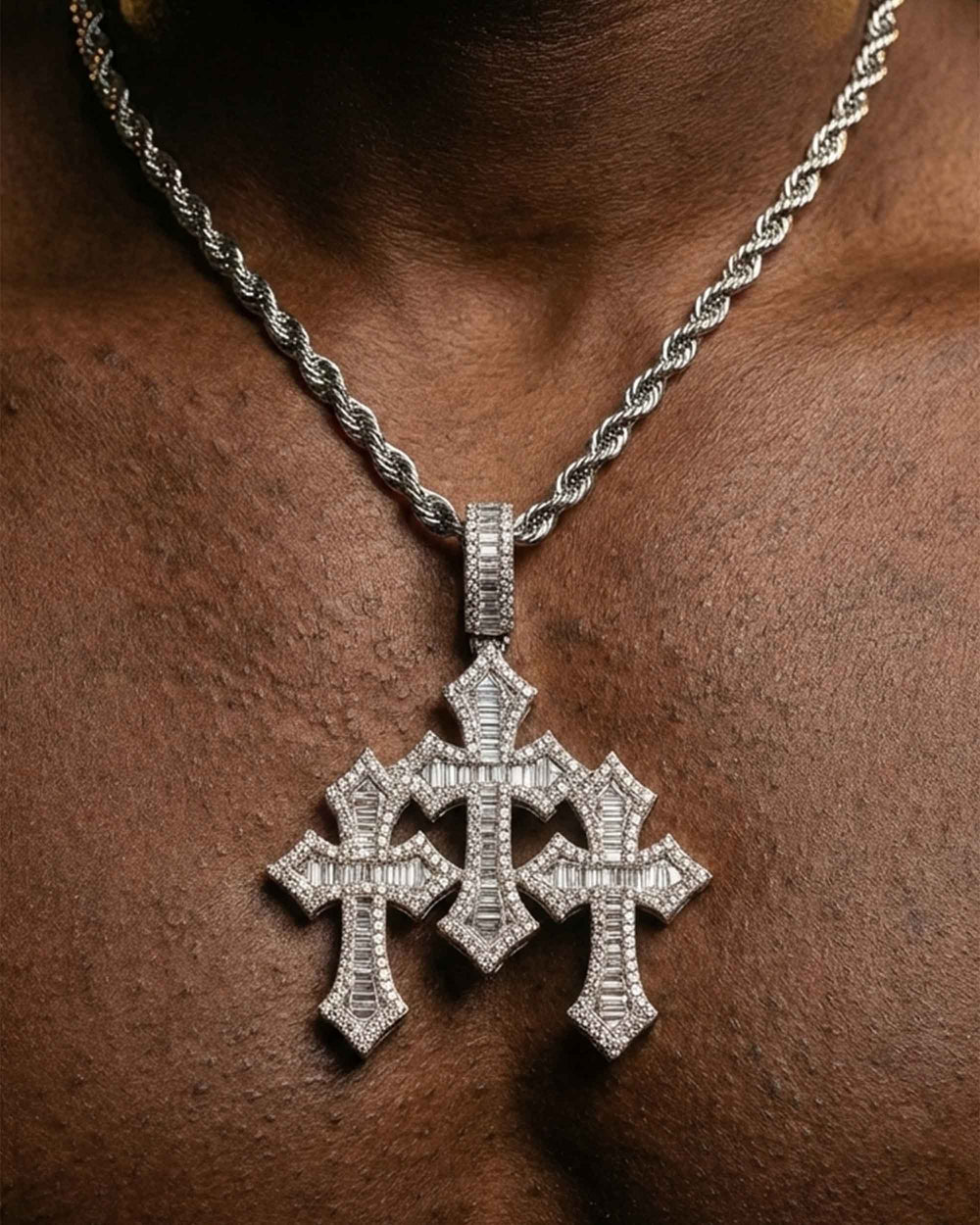 VVS Triple Cross Pendant 14K Gold model icecartel lifestyle