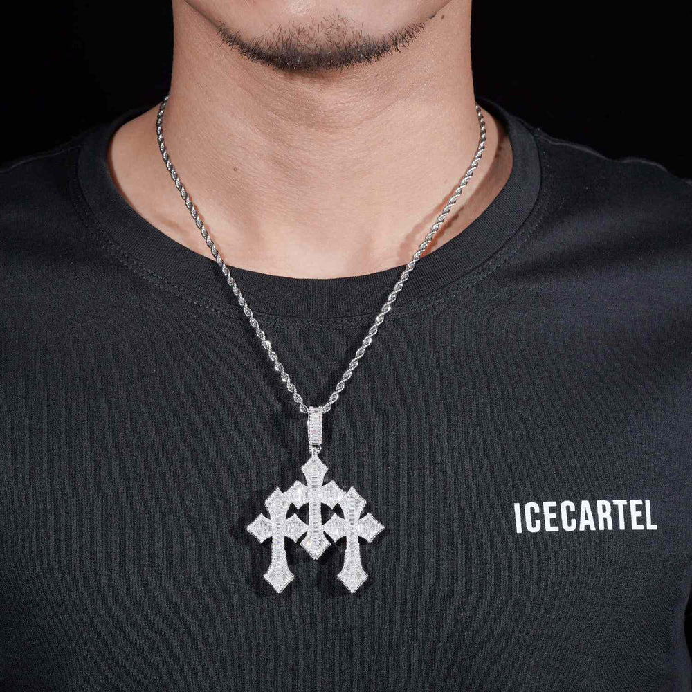 VVS Triple Cross Pendant 14K Gold model icecartel