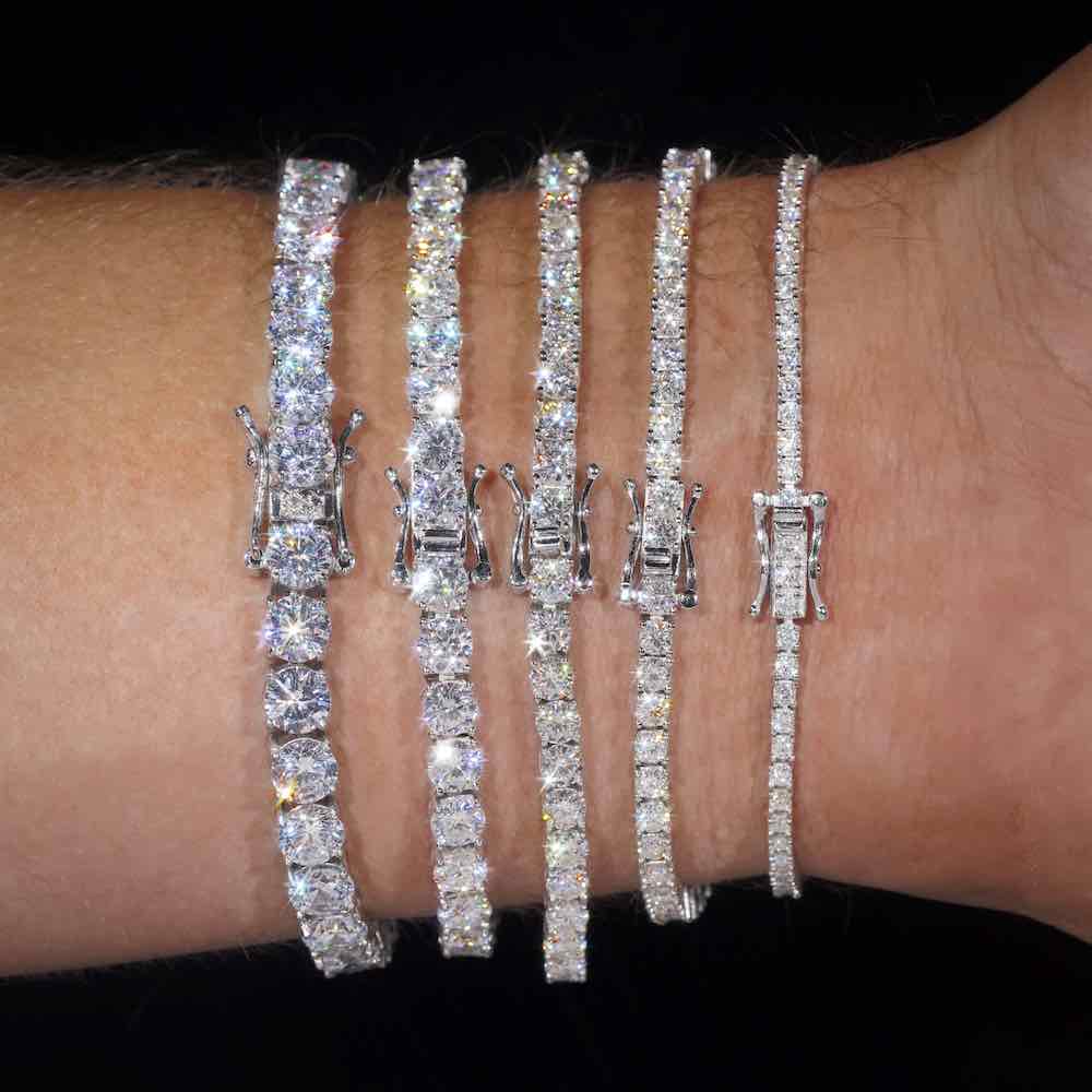 12Ct Round Cut Moissanite Unisex Tennis Bracelet – 14k White Gold Plated, 7.5 Inch