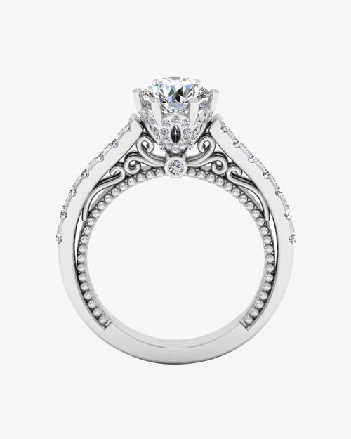 Antique Style Cathedral Hidden Halo Moissanite Engagement Ring