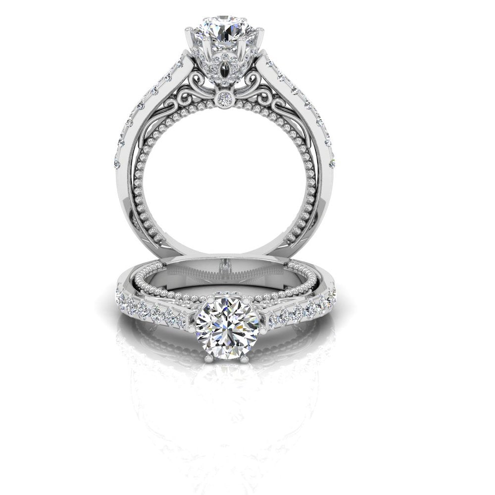 Antique Style Cathedral Hidden Halo Moissanite Engagement Ring