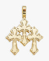 Baguette Moissanite Triple Ornamental Cross Pendant 14K Gold - Yellow Gold