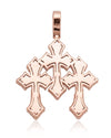 Baguette Moissanite Triple Ornamental Cross Pendant 14K Gold - Rose Gold