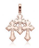 Baguette Moissanite Triple Ornamental Cross Pendant 14K Gold - Rose Gold