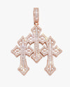 Baguette Moissanite Triple Ornamental Cross Pendant 14K Gold - Rose Gold