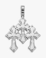Baguette Moissanite Triple Ornamental Cross Pendant 14K Gold - White Gold