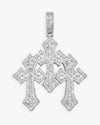 Baguette Moissanite Triple Ornamental Cross Pendant 14K Gold - White Gold