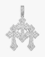Baguette Moissanite Triple Ornamental Cross Pendant 14K Gold - White Gold