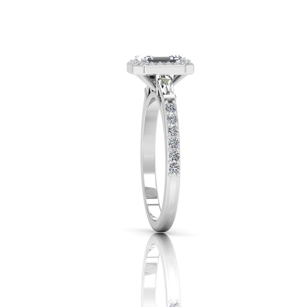 Baguette & Round Cut Halo Moissanite Engagement Ring edge
