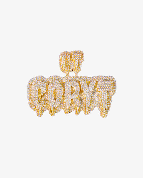 big 3 inches dripping letters custom moissanite pendant 14k yellow gold icecartel