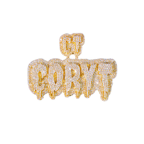 big 3 inches dripping letters custom moissanite pendant 14k yellow gold icecartel