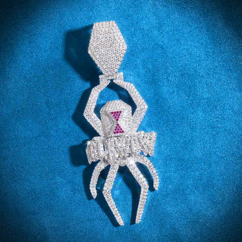 big custom moissanite spider pendant