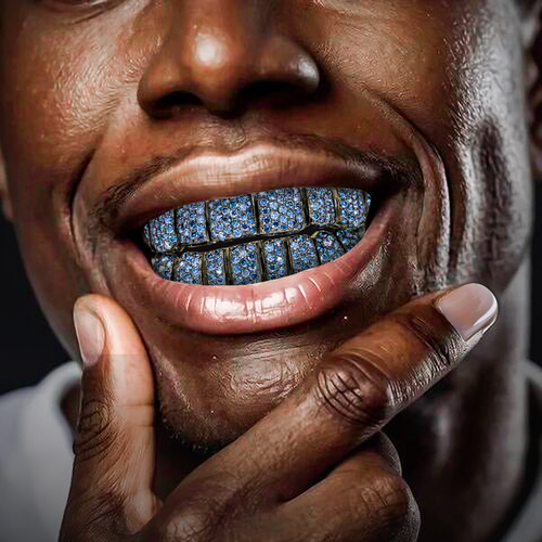 Black Gold Blue Stone Grillz Model