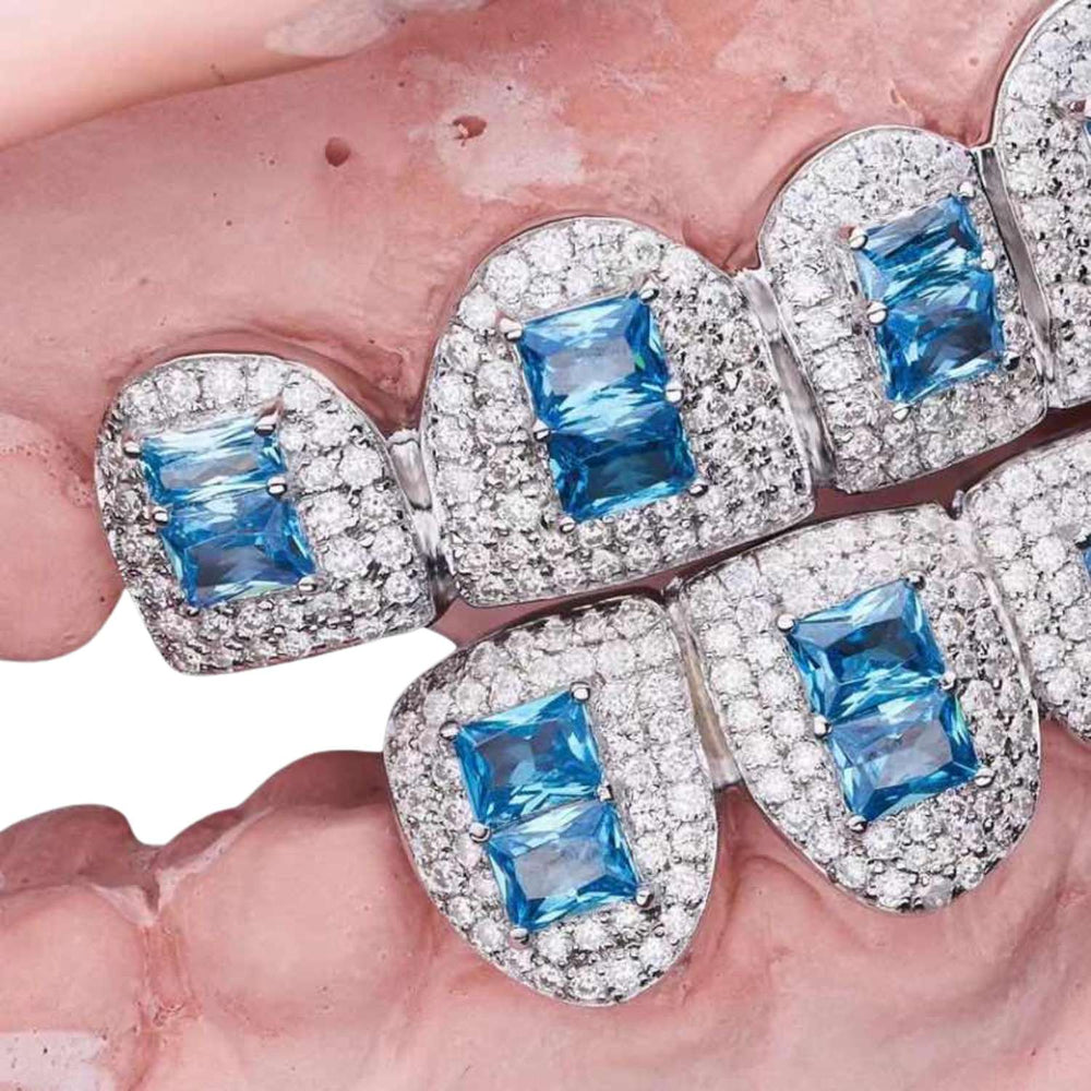 blue gemstone moissanite grillz closeup icecartel