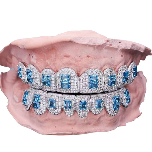 Blue gemstone Moissanite Grillz icecartel