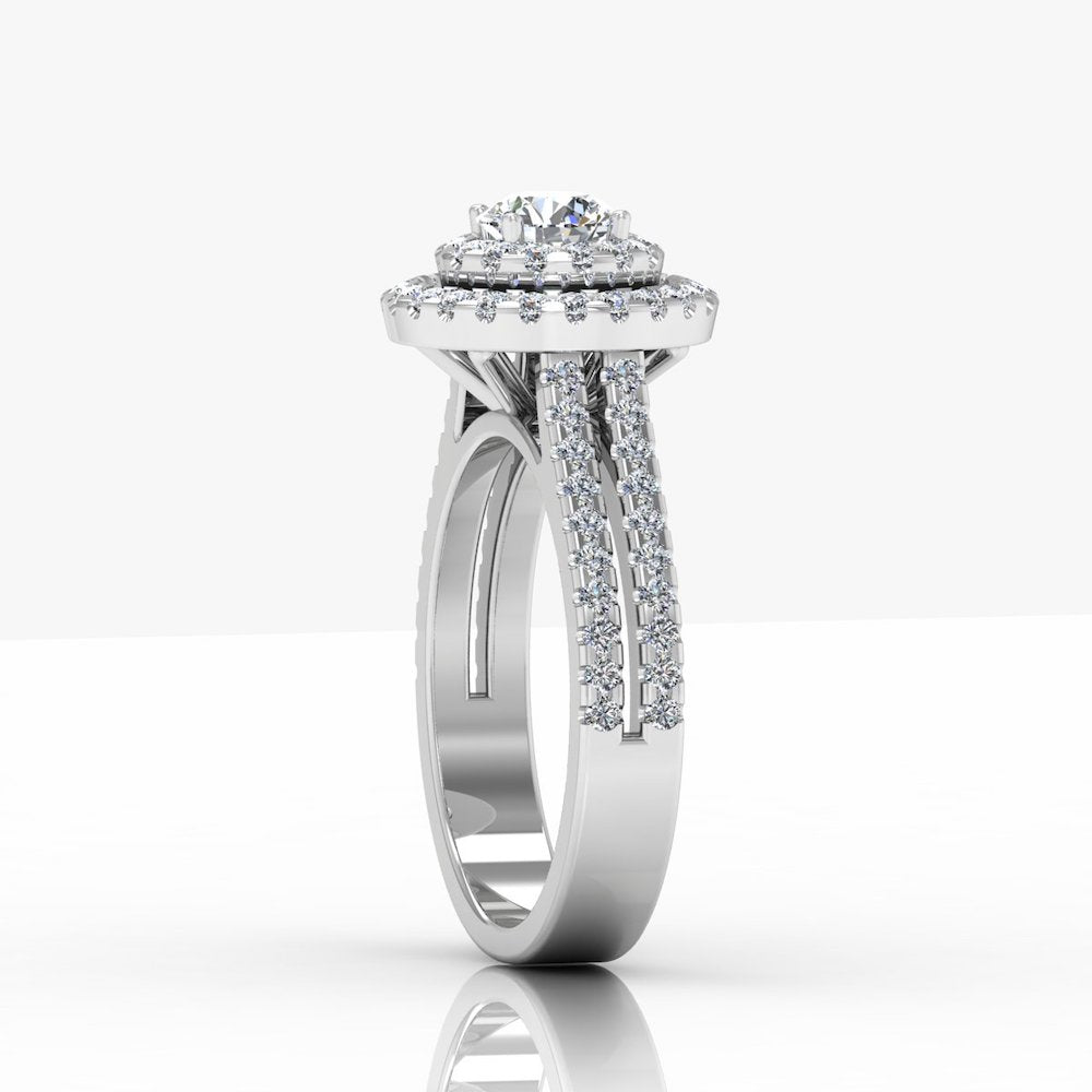 Brilliant Cut Double Halo Split Shank Moissanite Engagement Ring edge