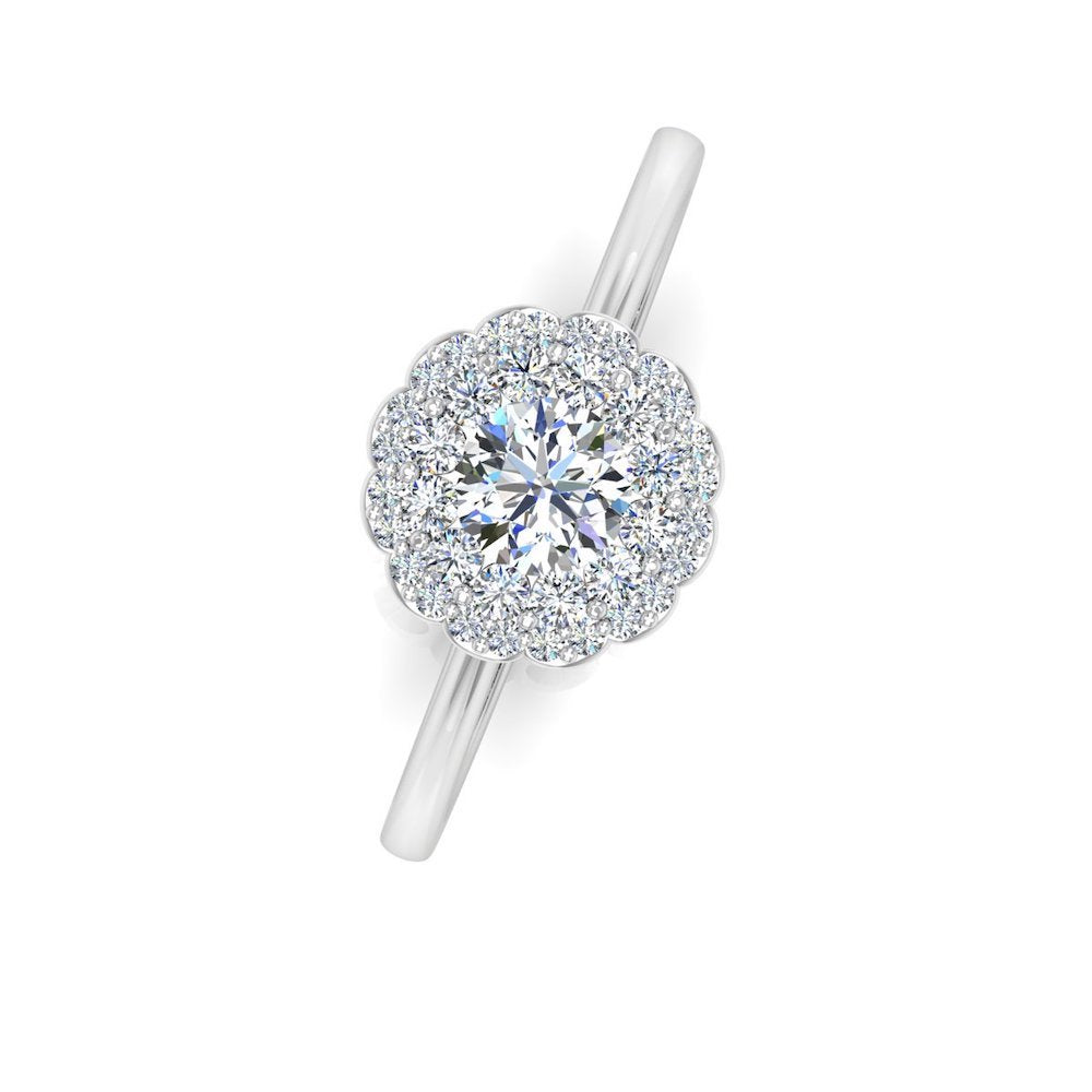 Brilliant Cut Floral Halo Petite Moissanite Engagement Ring top