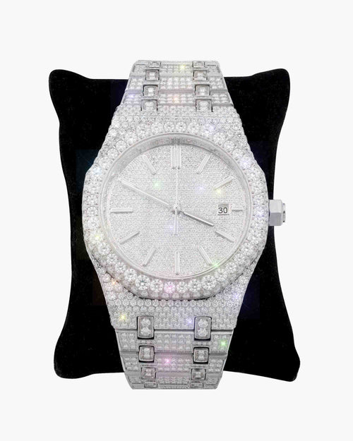 bust down moissanite watch 14k white gold icecartel newest px display