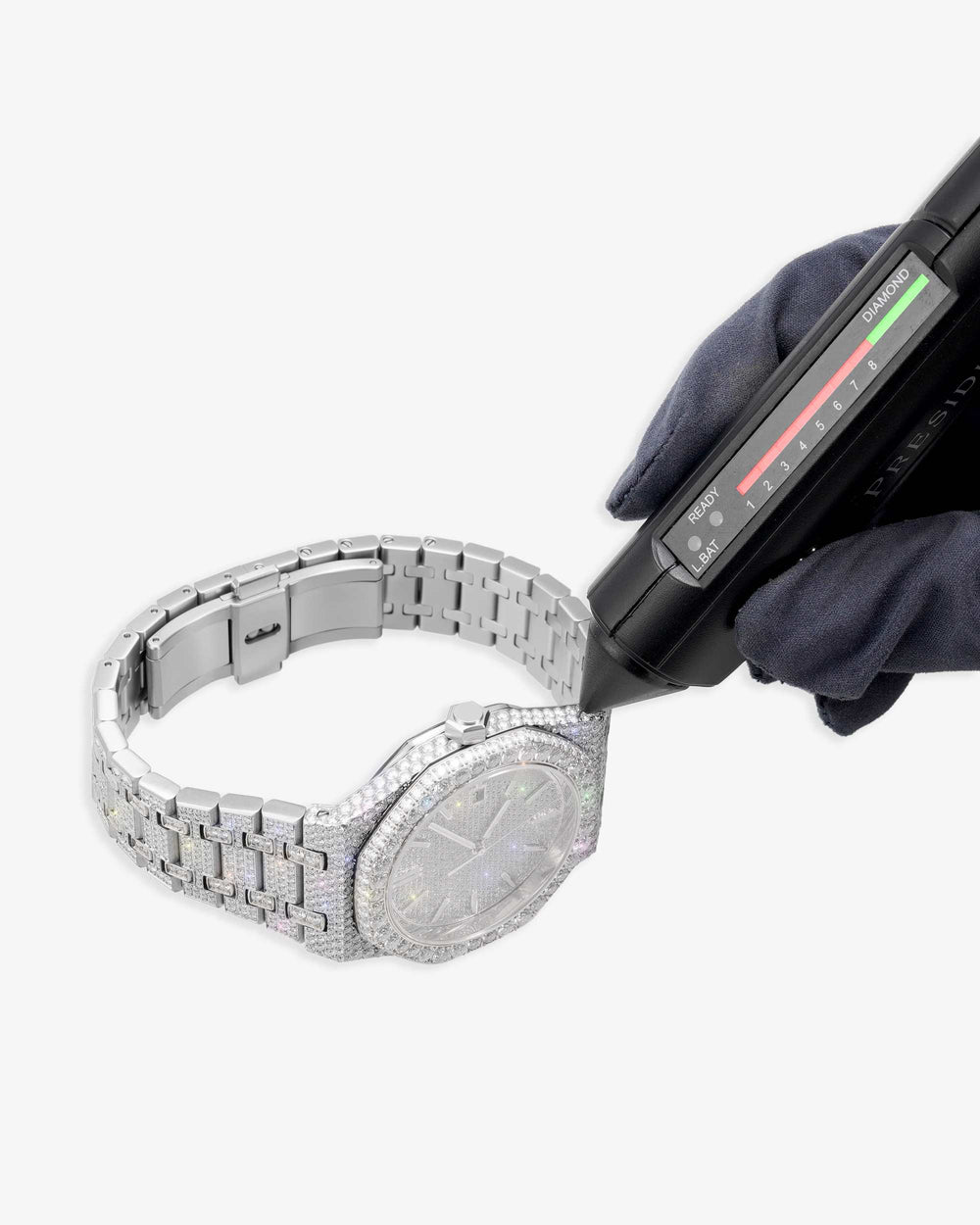 bust down moissanite watch 14k white gold icecartel newest px test