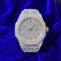bust down moissanite watch rose gold front