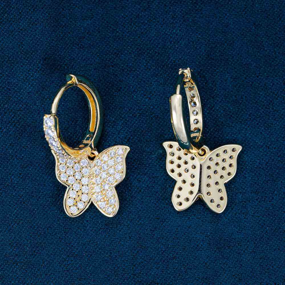 Schmetterling Moissanit Ohrringe 14K Gold Eiskartell zurück