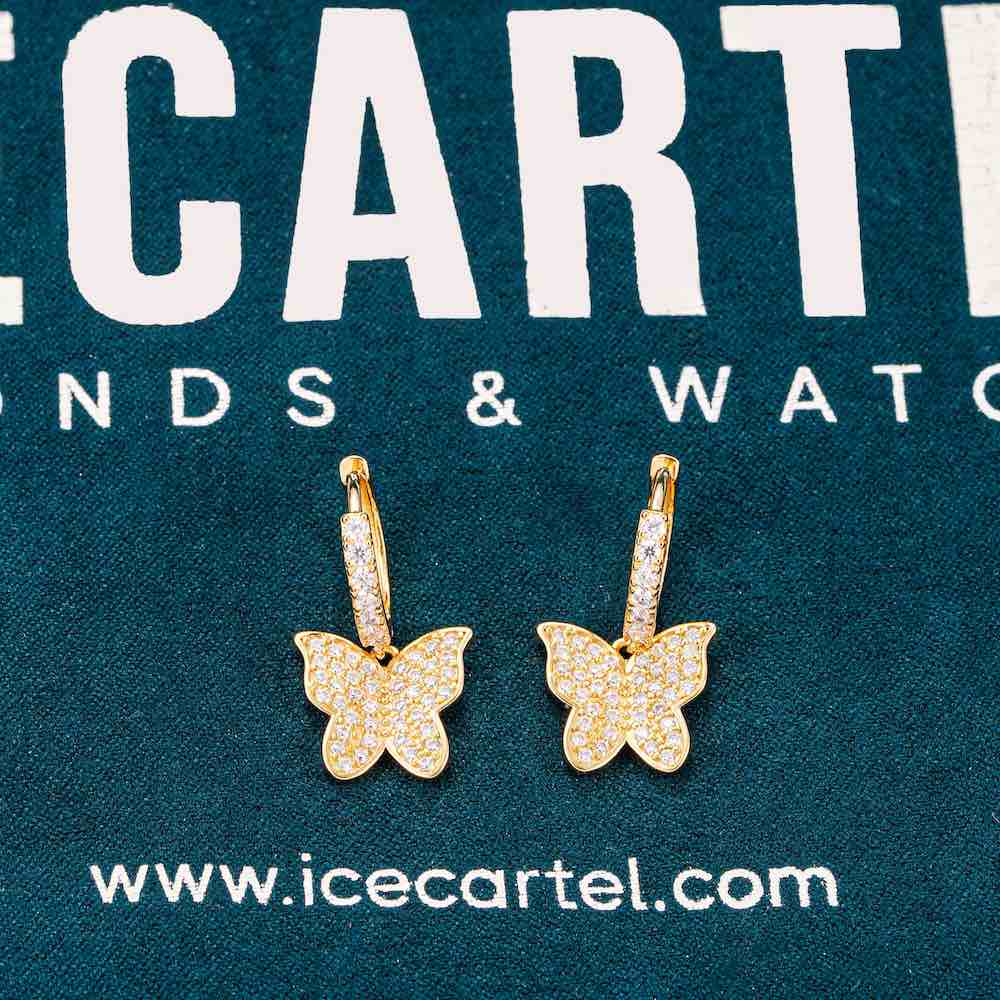 Butterfly Moissanite Earrings 14K Gold Icecartel velvet